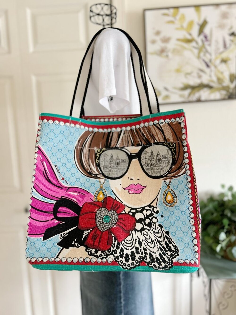 Brighton Illustrated Fashionista Tote in Pink, Red, Turquoise, Brown